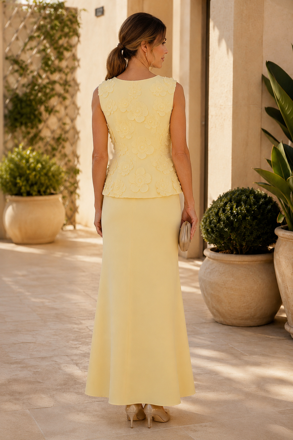 3D Floral Applique Peplum Two-Piece Dress
