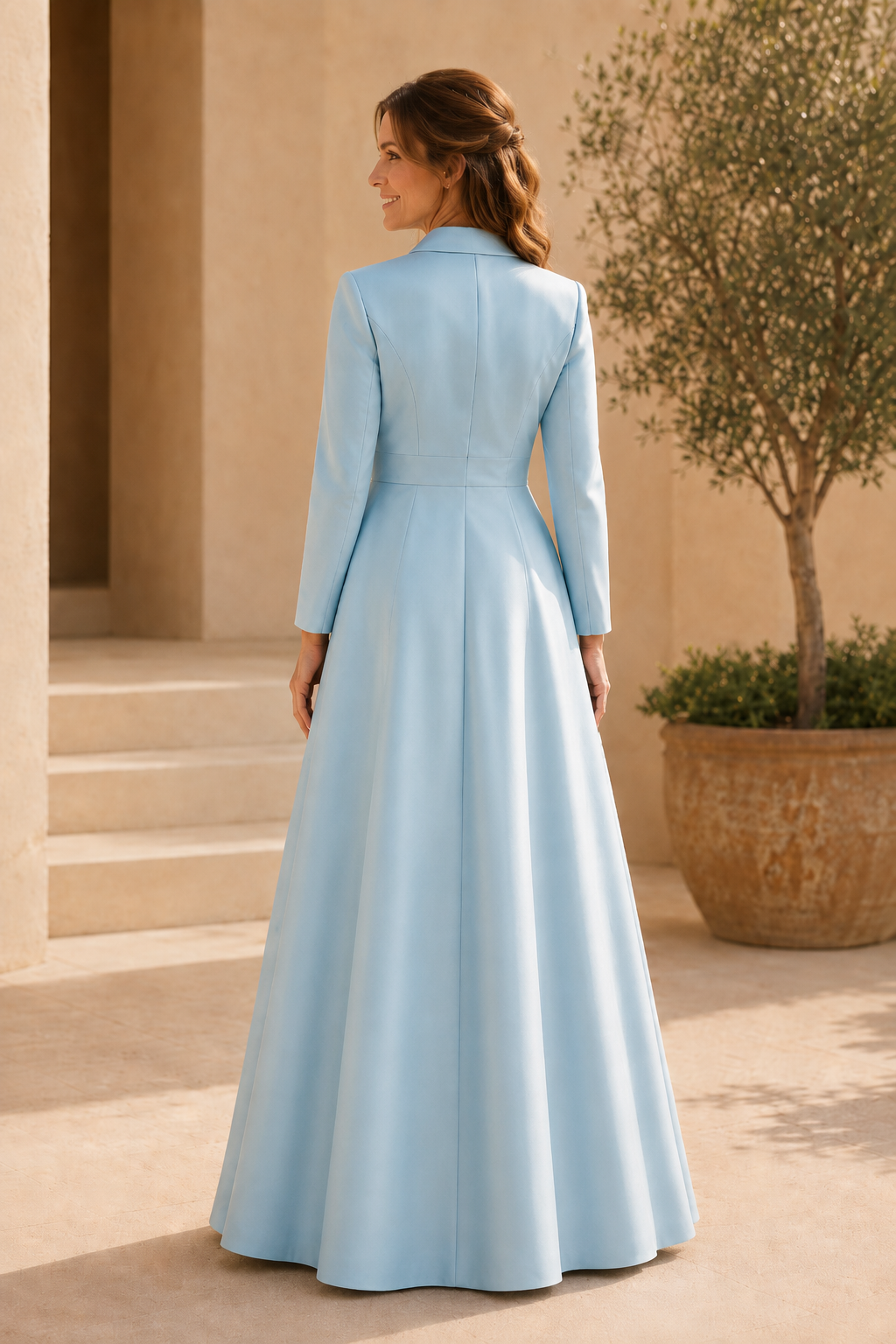 Long Sleeve A-Line Gown with Floral Underlay