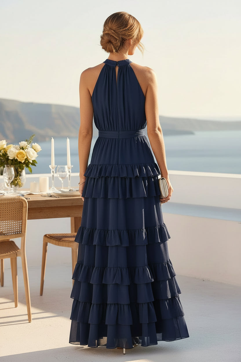Halter Tiered Ruffle Maxi Dress