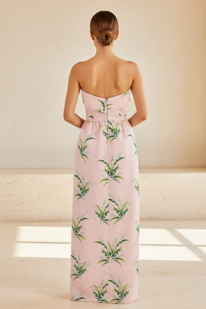 Strapless Floral Print Maxi Dress with Pockets