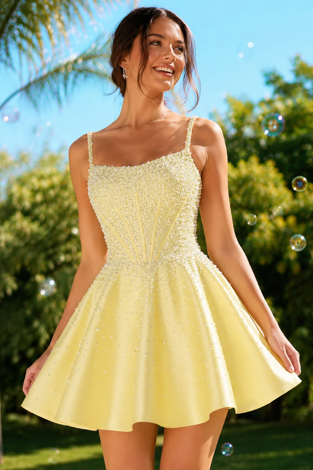 Pearl Beaded Corset Mini A-Line Dress