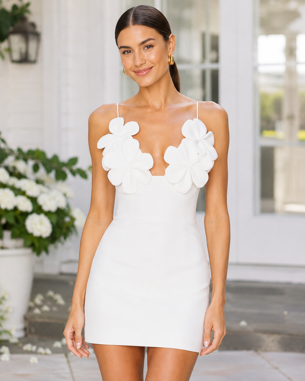 3D Floral Applique Spaghetti Strap Mini Dress