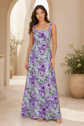 Floral Print Square Neck A-Line Maxi Dress