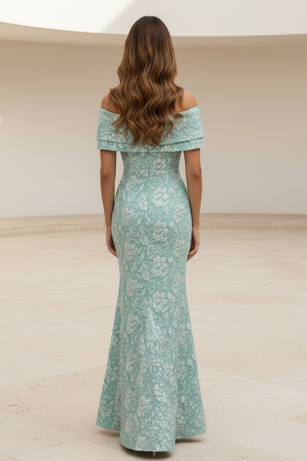 Off-the-Shoulder Floral Jacquard Mermaid Gown