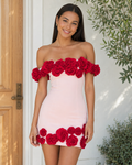 Off-The-Shoulder 3D Floral Applique Mini Dress