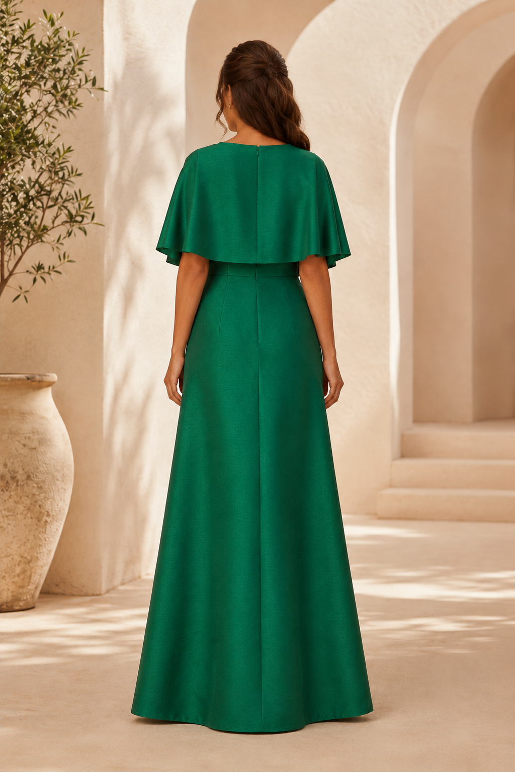 Capelet Sleeve A-Line Evening Gown