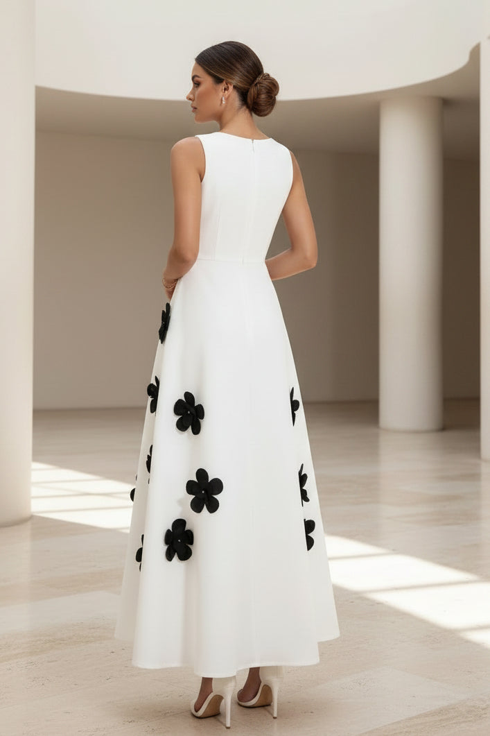 Sleeveless Maxi Dress with 3D Floral Appliques