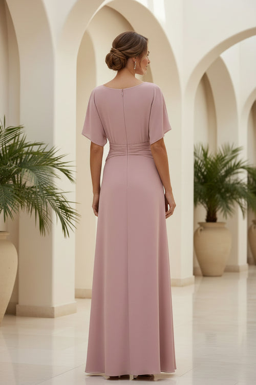 Bateau Neck Ruched Waist Floor-Length Formal Gown