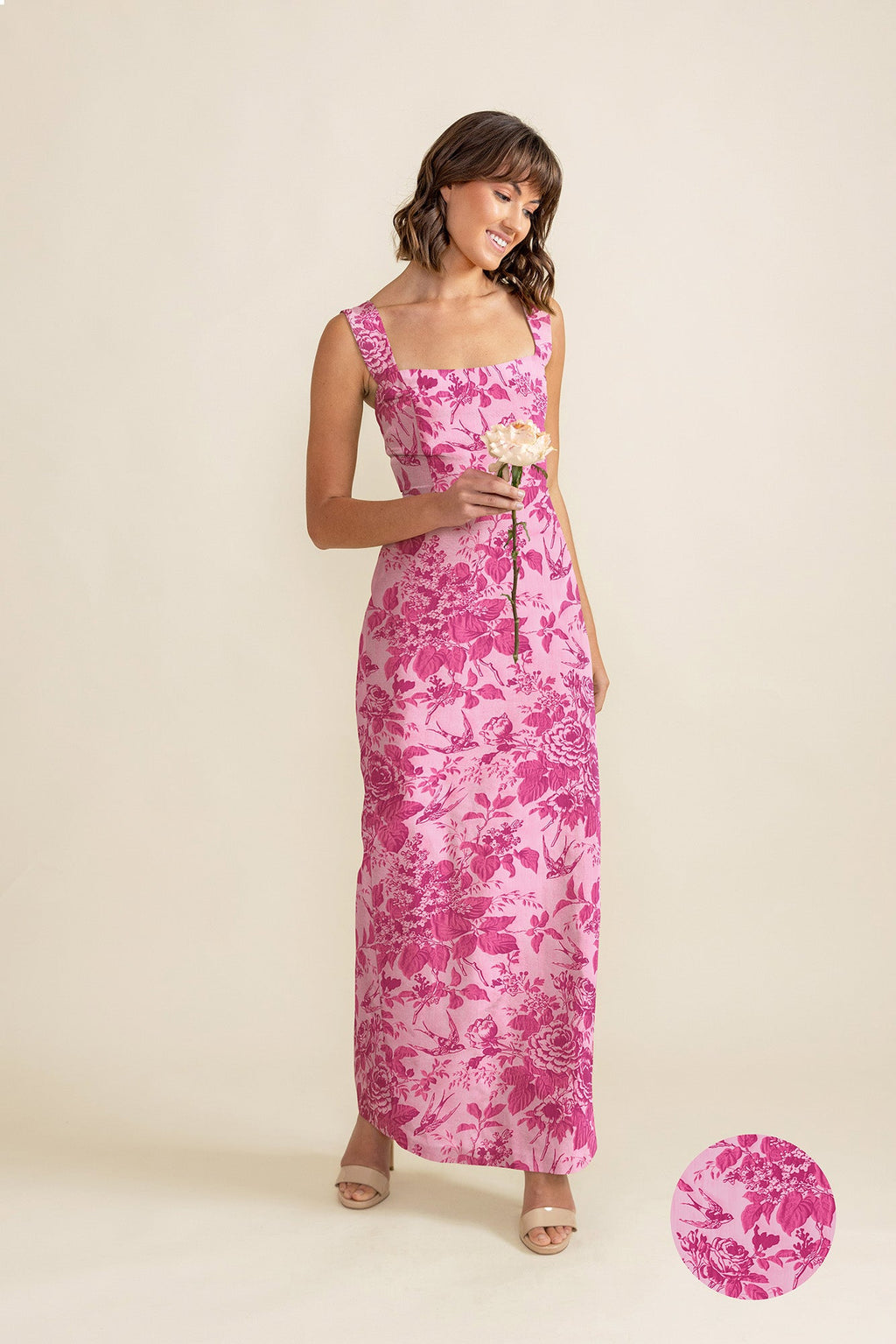 Floral Print Square Neck Column Maxi Dress