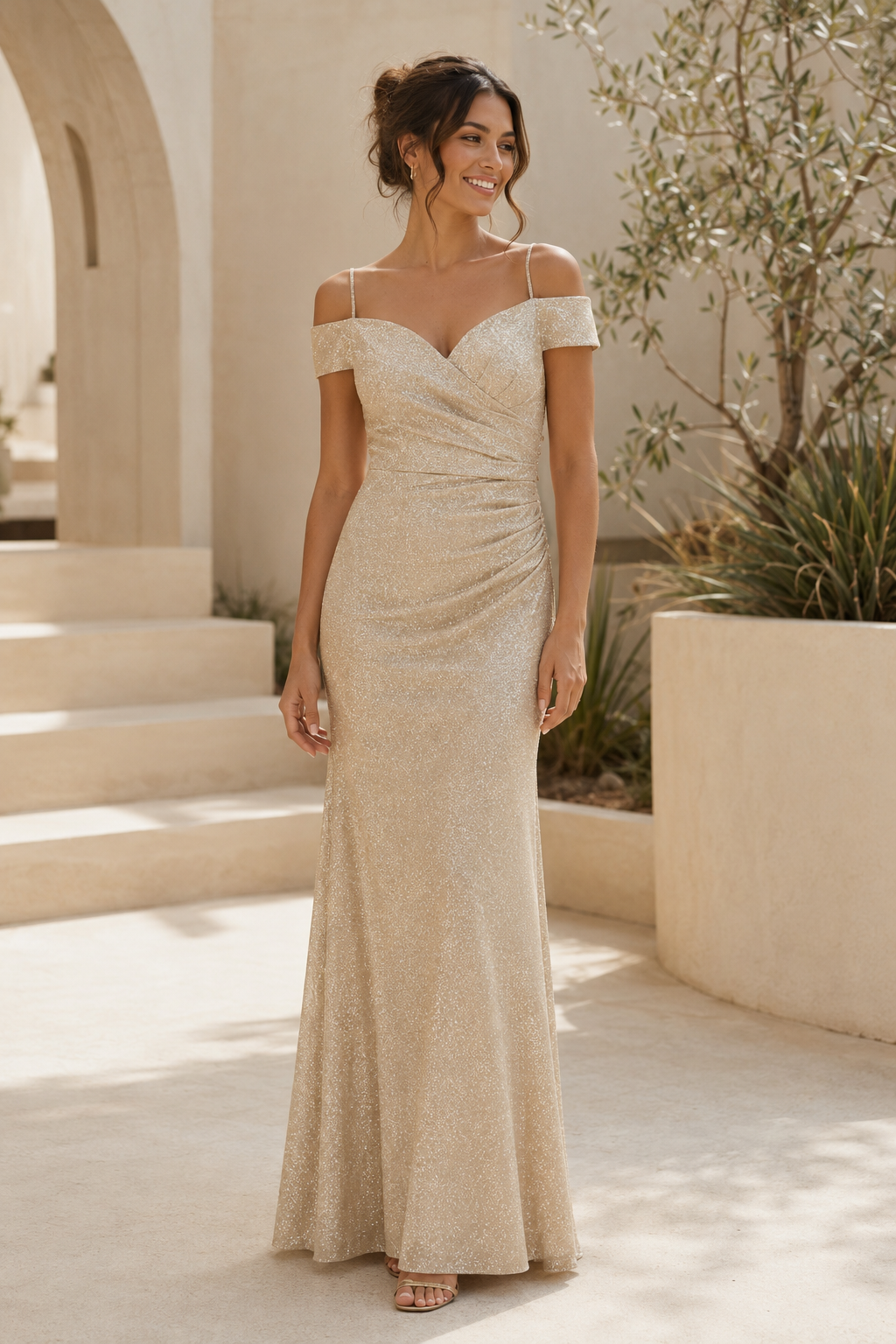 Off-Shoulder Sequin Mermaid Evening Gown