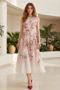 Elegant Floral Print Chiffon Midi Dress