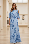 Floral Print Cold Shoulder Maxi Dress with Pockets