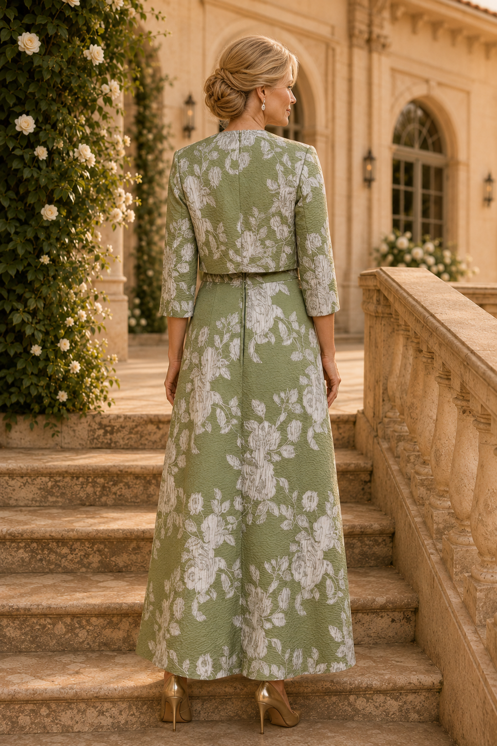 Floral Jacquard Maxi Dress and Jacket Set