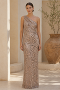 One Shoulder Sequin Floral Sheath Evening Gown