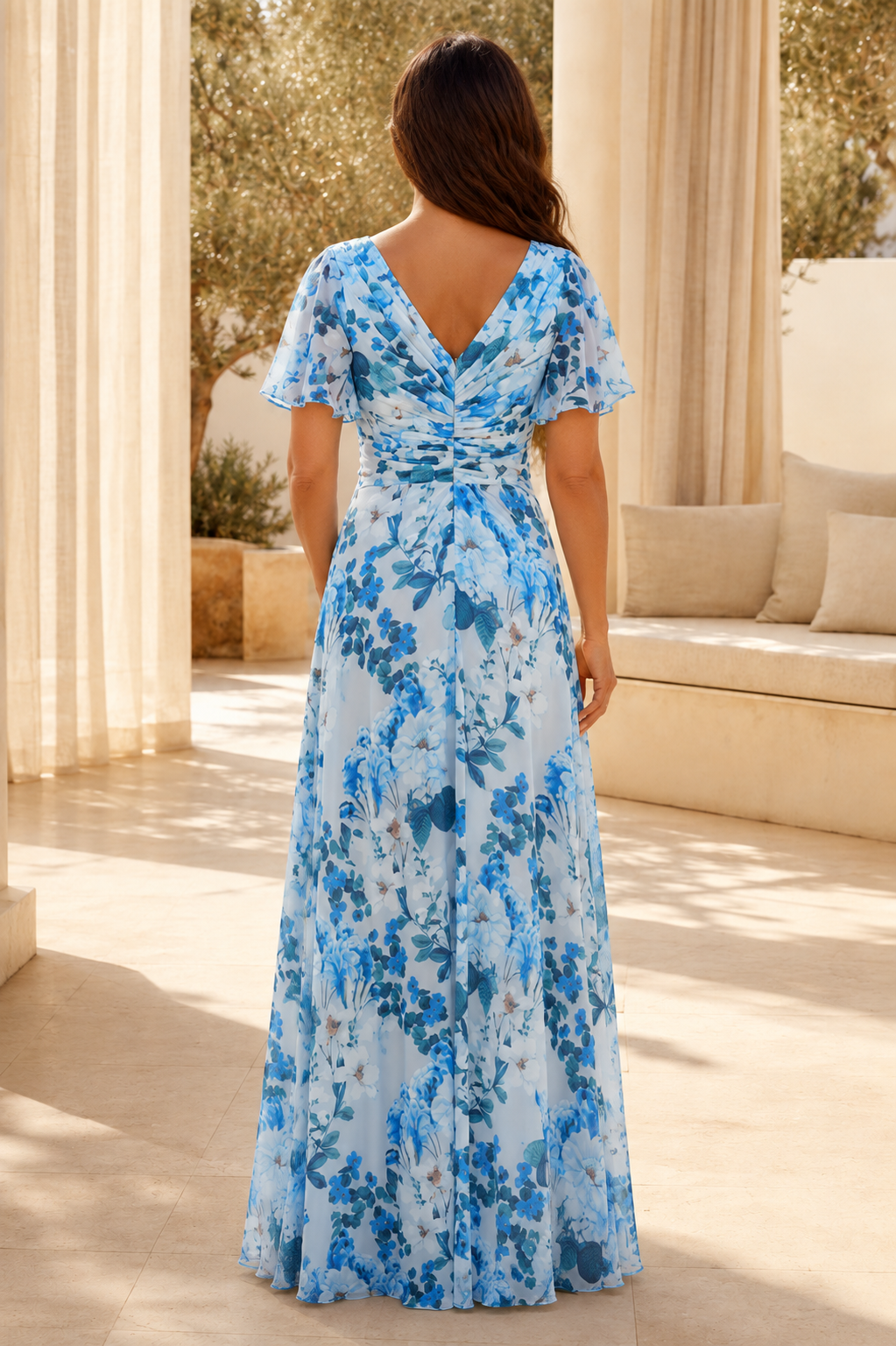 Floral Print Wrap Maxi Dress with Flutter Sleeves