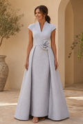 Elegant Jacquard A-Line Dress with 3D Flower