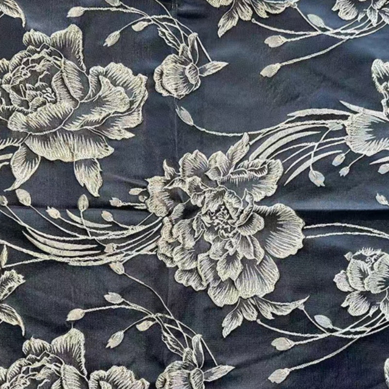 Floral Jacquard Wrap Bodice Midi Dress with Pockets