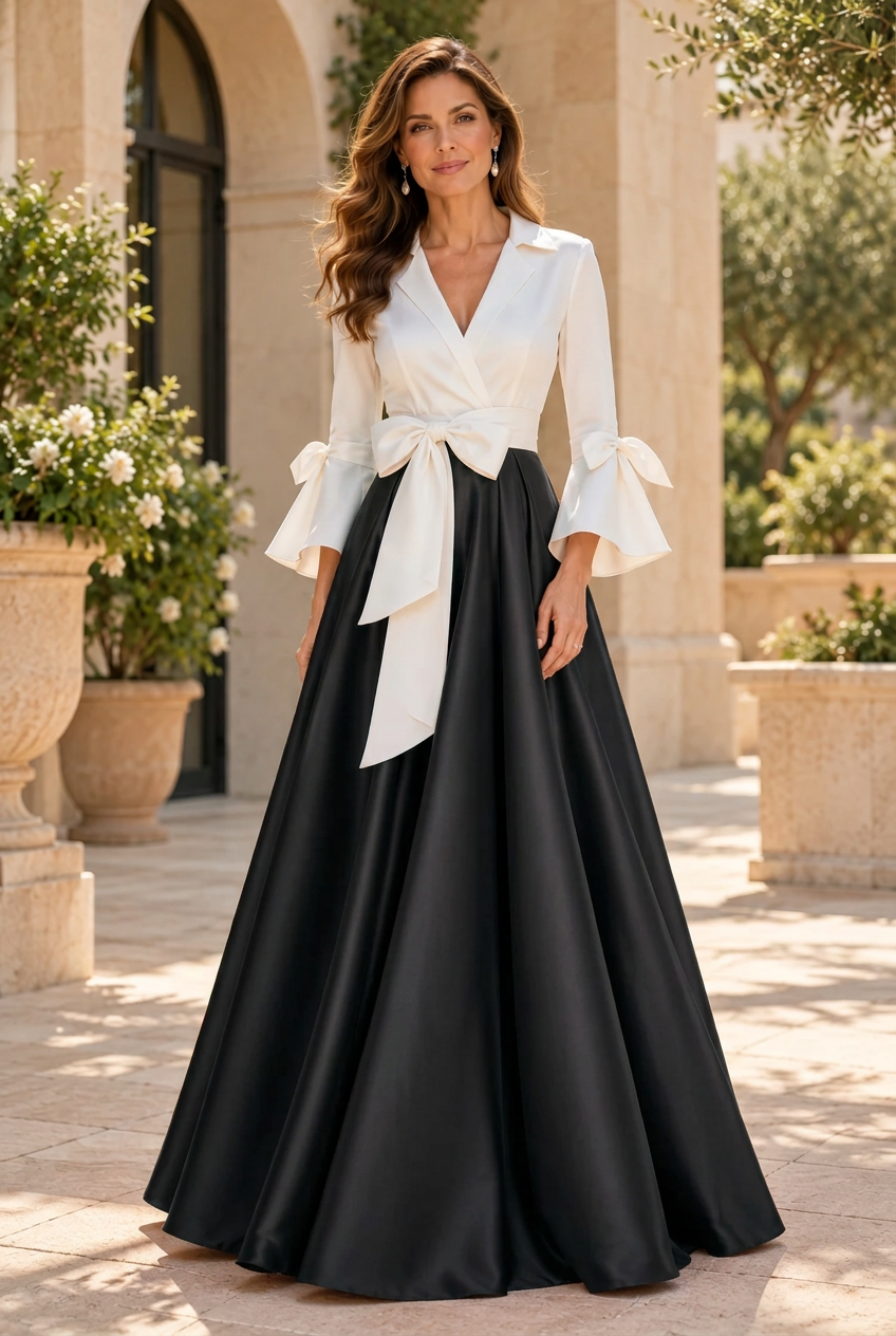 A-Line Gown with Lapel Collar and Flared Sleeves
