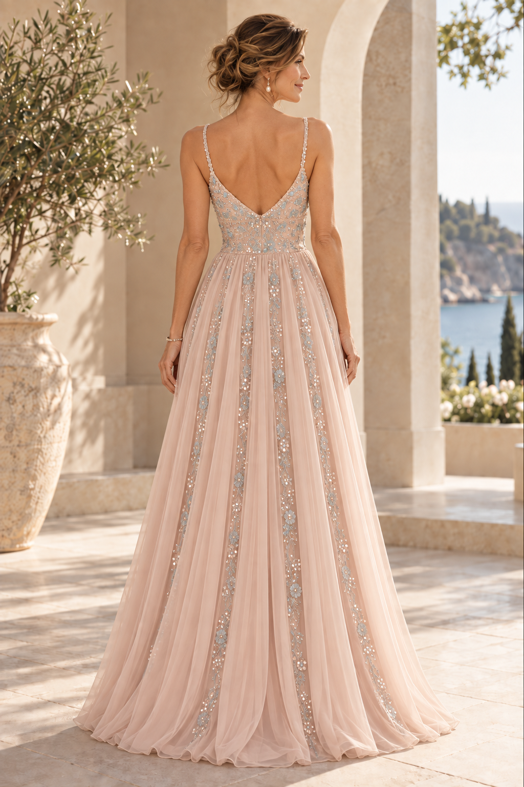 Embroidered Beaded Tulle A-Line Gown