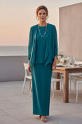 Two-Piece Chiffon Jacket and Column Maxi Dress