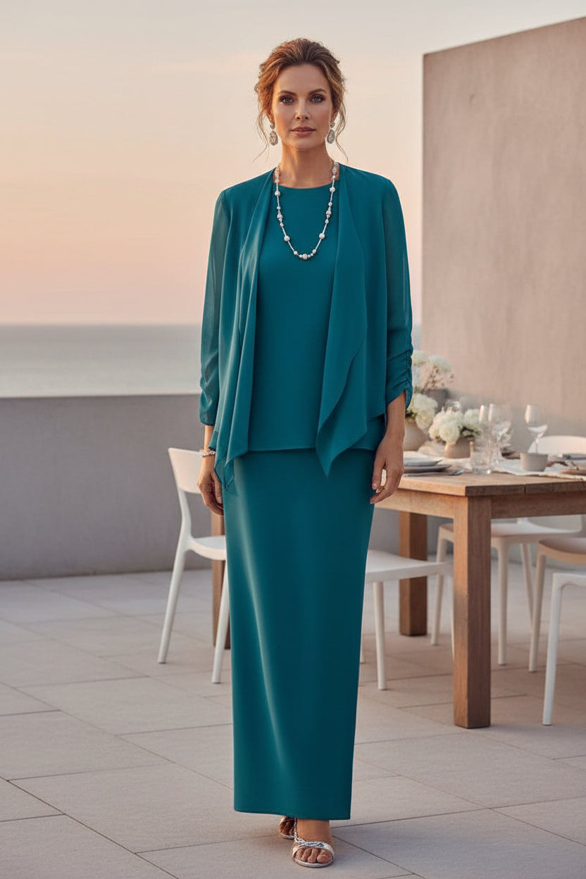 Two-Piece Chiffon Jacket and Column Maxi Dress