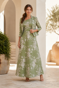 Floral Jacquard A-Line Maxi Dress with Cropped Jacket Set