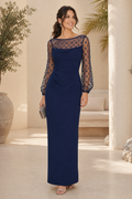 Illusion Long Sleeve Sheath Evening Gown