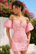 Off-the-Shoulder Lace Mini Dress with Corset Bodice