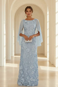 Floral Lace Gown with Chiffon Cape Sleeves