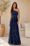 One Shoulder Floral Lace Evening Gown