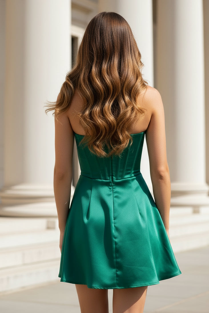 Strapless Satin Corset Mini Dress with Keyhole Cutout