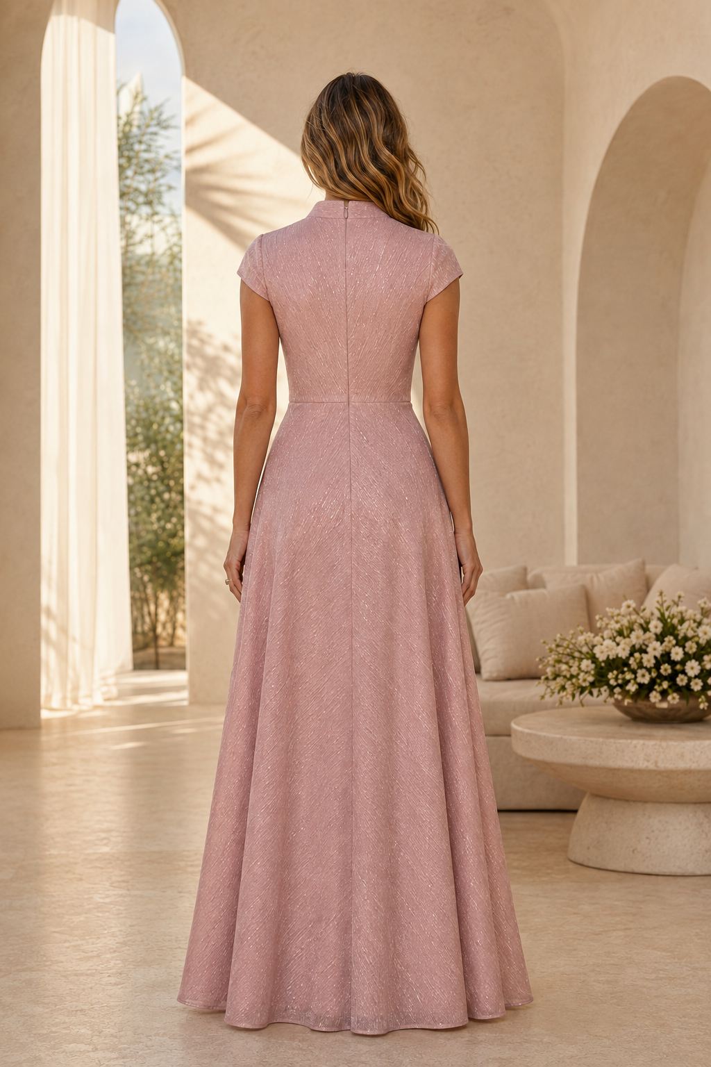 Collared V-Neck Ruffled A-Line Gown
