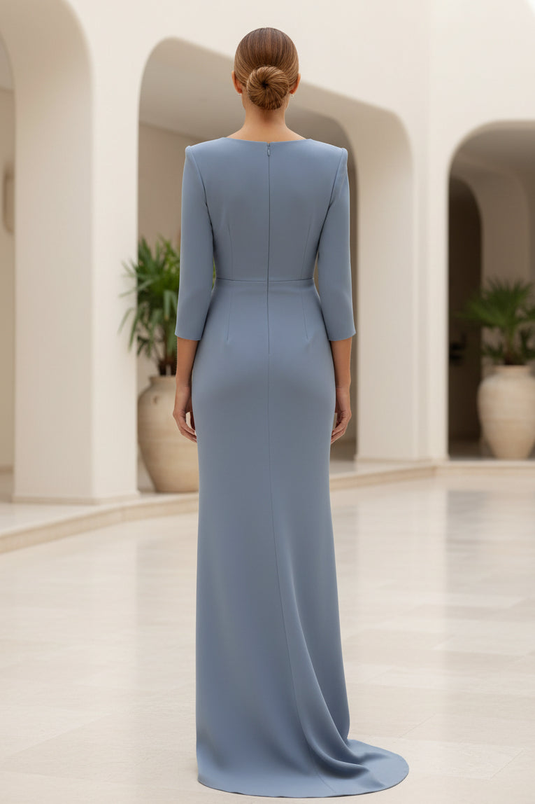 Elegant 3/4 Sleeve Column Gown with Satin Collar