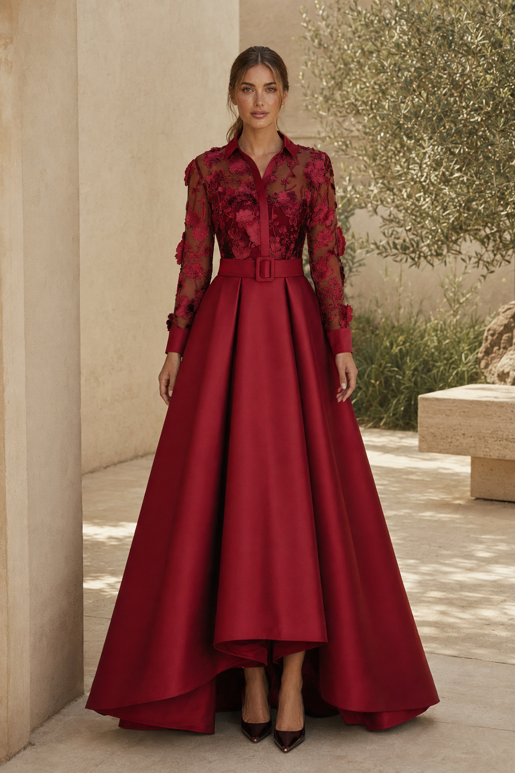 Floral Lace Bodice High-Low Formal Gown