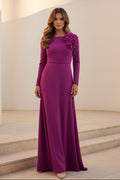 Elegant Long Sleeve Evening Gown with 3D Flower