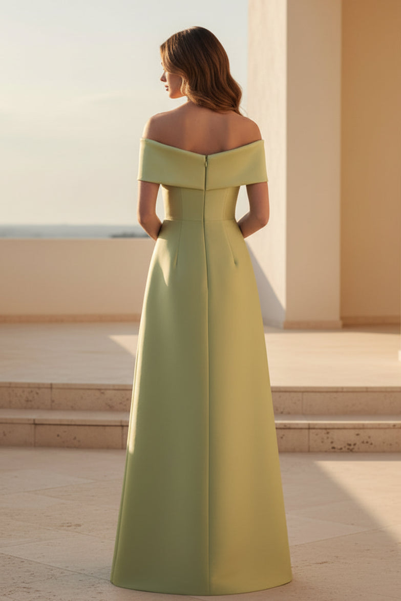 Off-the-Shoulder Satin A-Line Evening Gown
