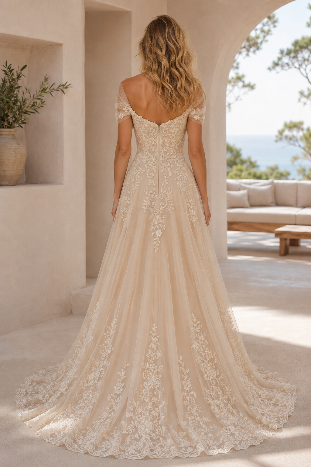 Lace Applique Off-the-Shoulder A-Line Wedding Dress