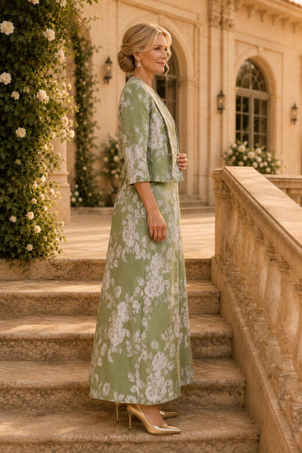 Floral Jacquard Maxi Dress and Jacket Set