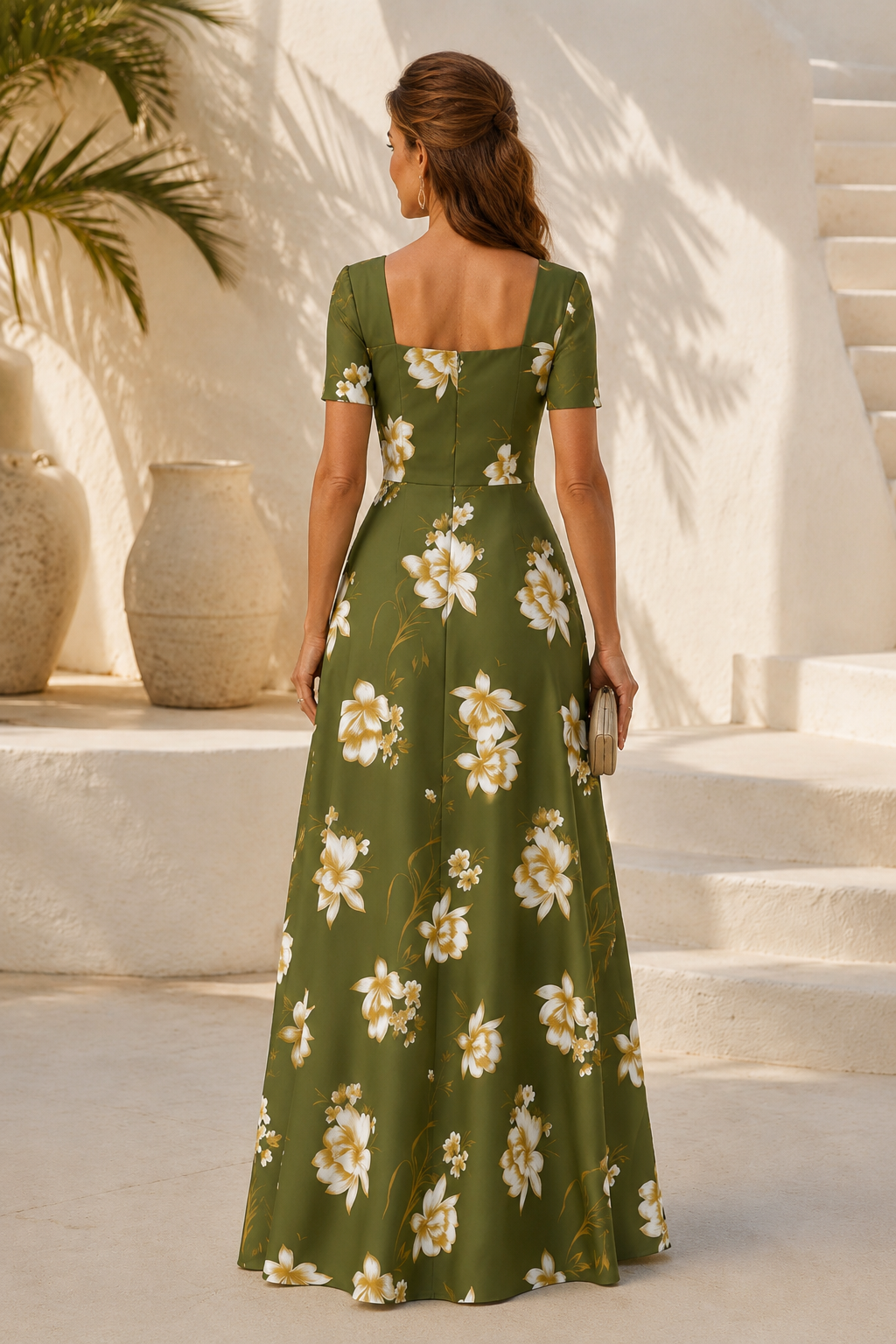 Floral Print Square Neck A-Line Maxi Dress
