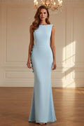 Sleeveless Bateau Neck Crepe Mermaid Evening Gown