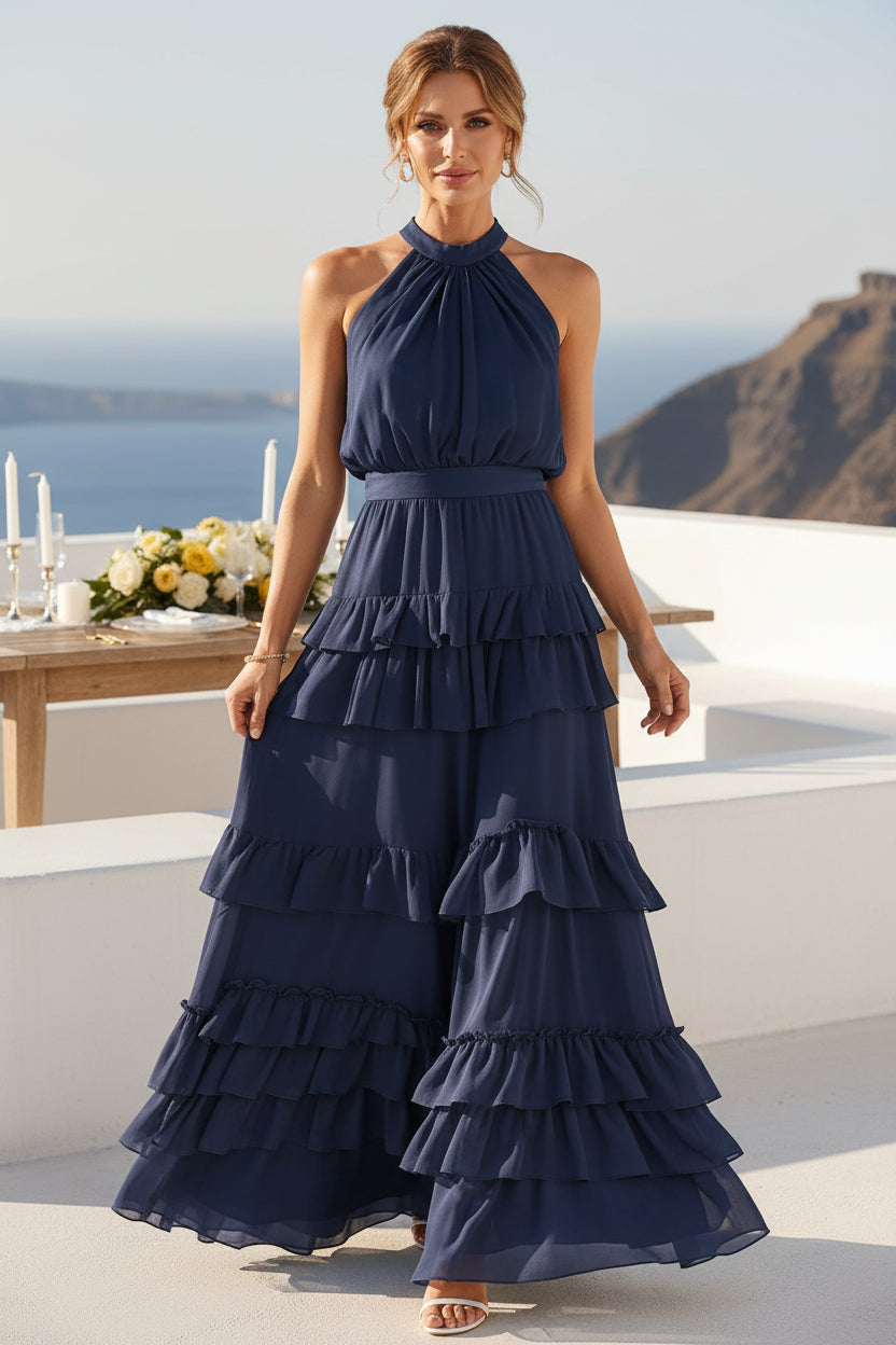 Halter Tiered Ruffle Maxi Dress
