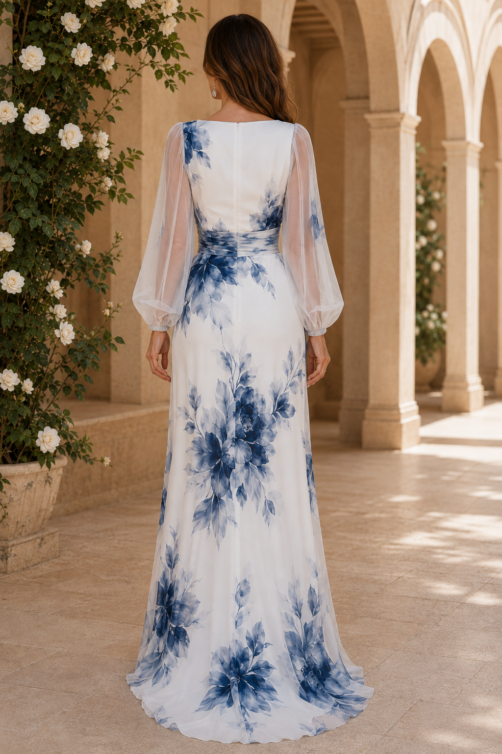 Floral Deep V-Neck Maxi Dress with Slit
