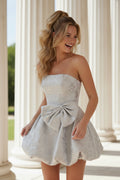 Strapless Jacquard Mini Dress with Bubble Skirt