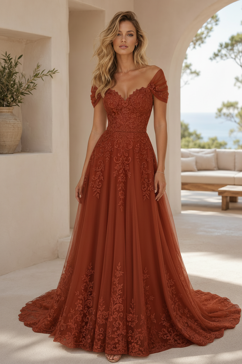 Lace Applique Off-the-Shoulder A-Line Wedding Dress