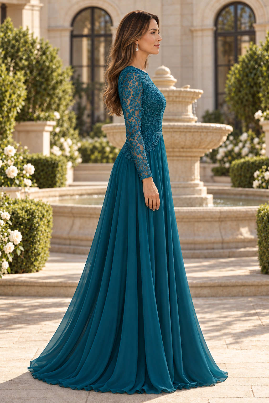 Lace Bodice A-Line Chiffon Evening Gown