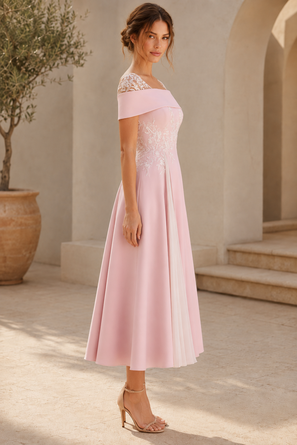 A-Line Midi Dress with Embroidered Bodice
