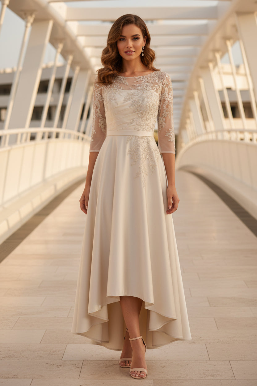 A-Line Satin Lace Illusion Mother of Bride Dress