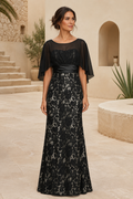 Illusion Cape Sleeve Lace Sheath Evening Gown