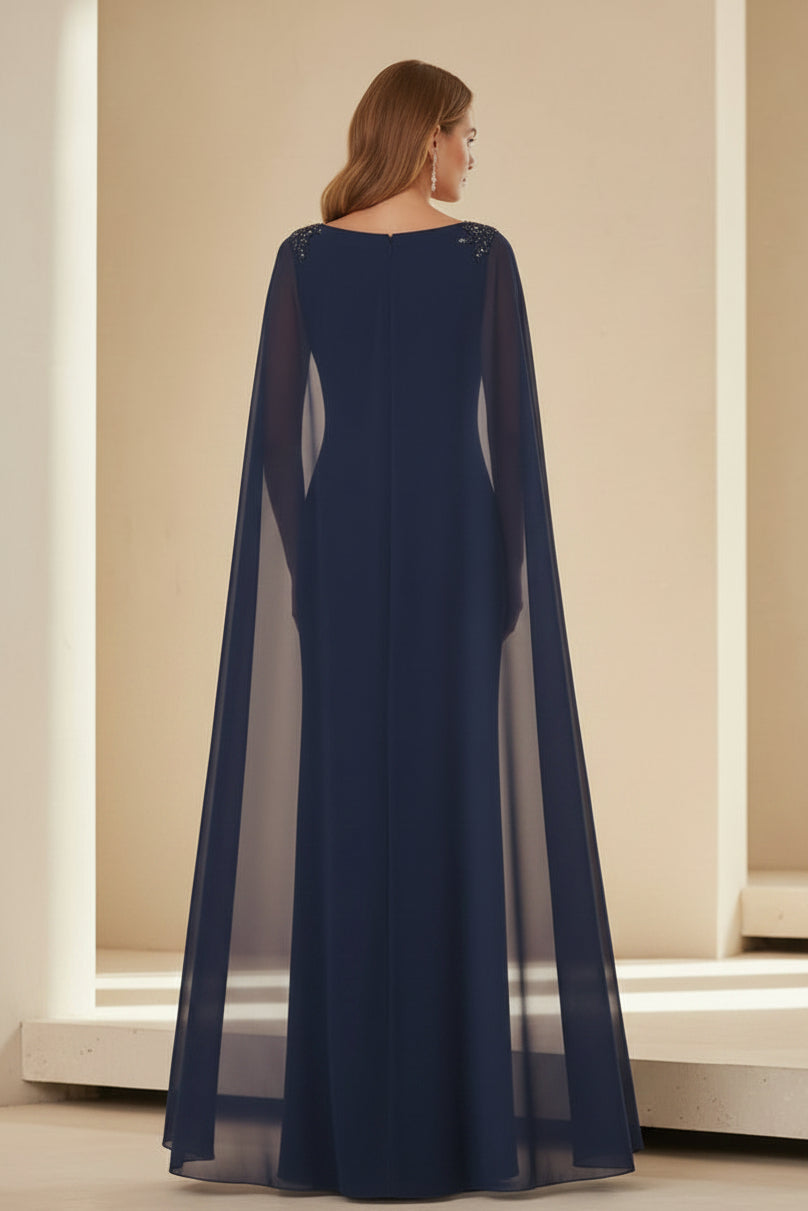 Elegant Sheath Evening Gown with Draped Cape