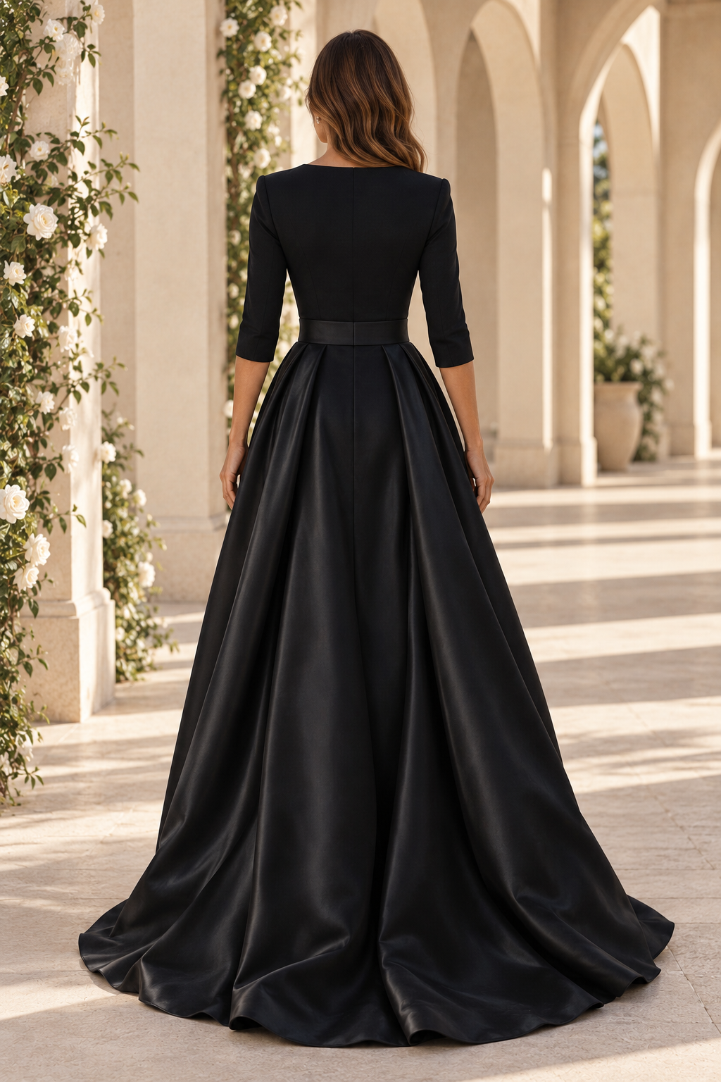 V-Neck Jumpsuit with Overskirt & Rosette